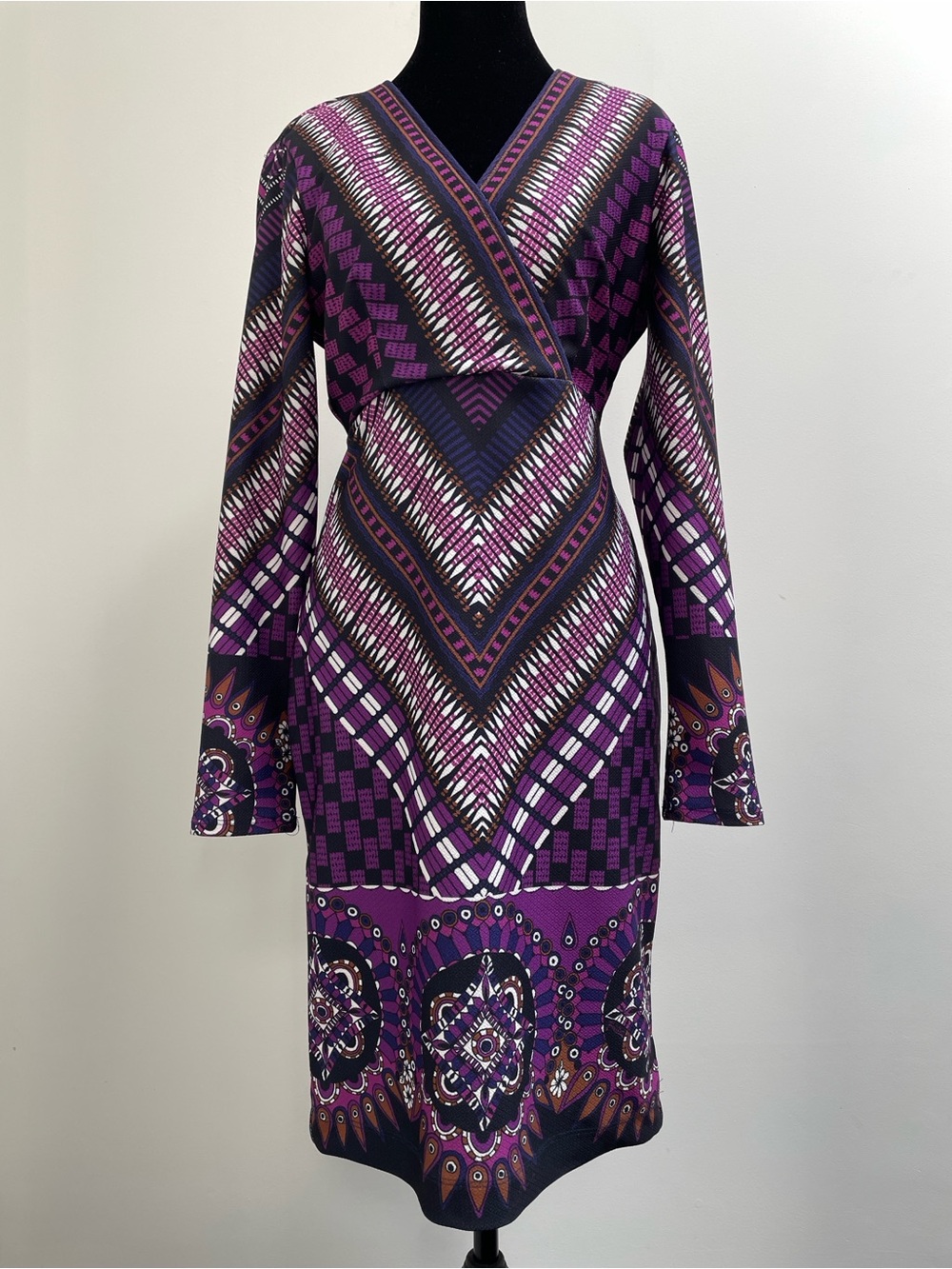 Hale Bob Geometric Print Long Sleeve Dress | Size M | Purple Multi